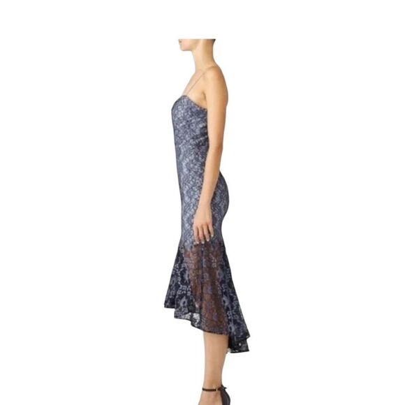 REVOLVE Nicholas Whisper Lace Blue Asymmetric Midi Dress| Size 4 - Picture 2 of 12